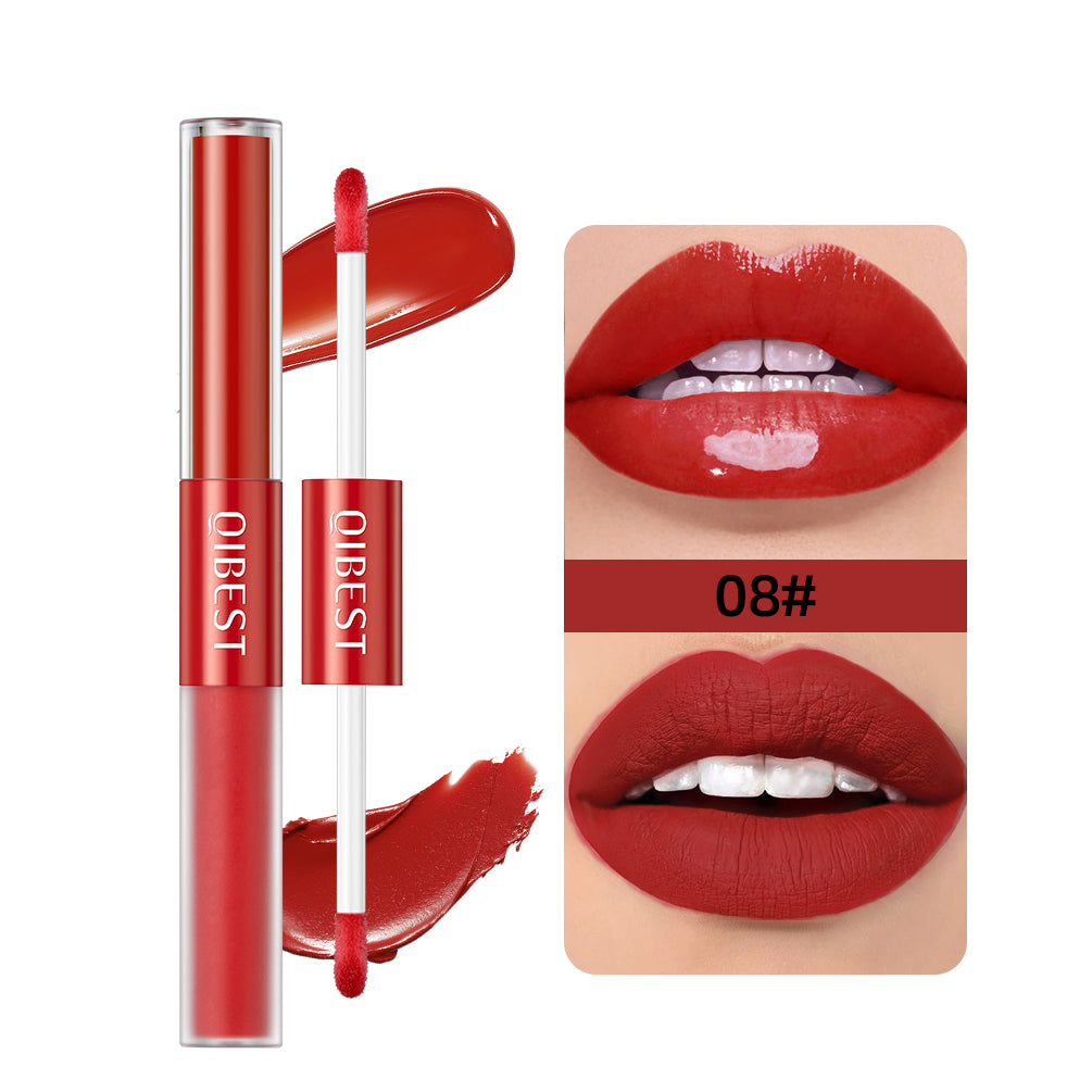 2 In 1 Matte Liquid Lipstick And Mirror Lipgloss Cosmetic Waterproof Lip Glaze Double Head Long-lasting Lip Tint Makeup