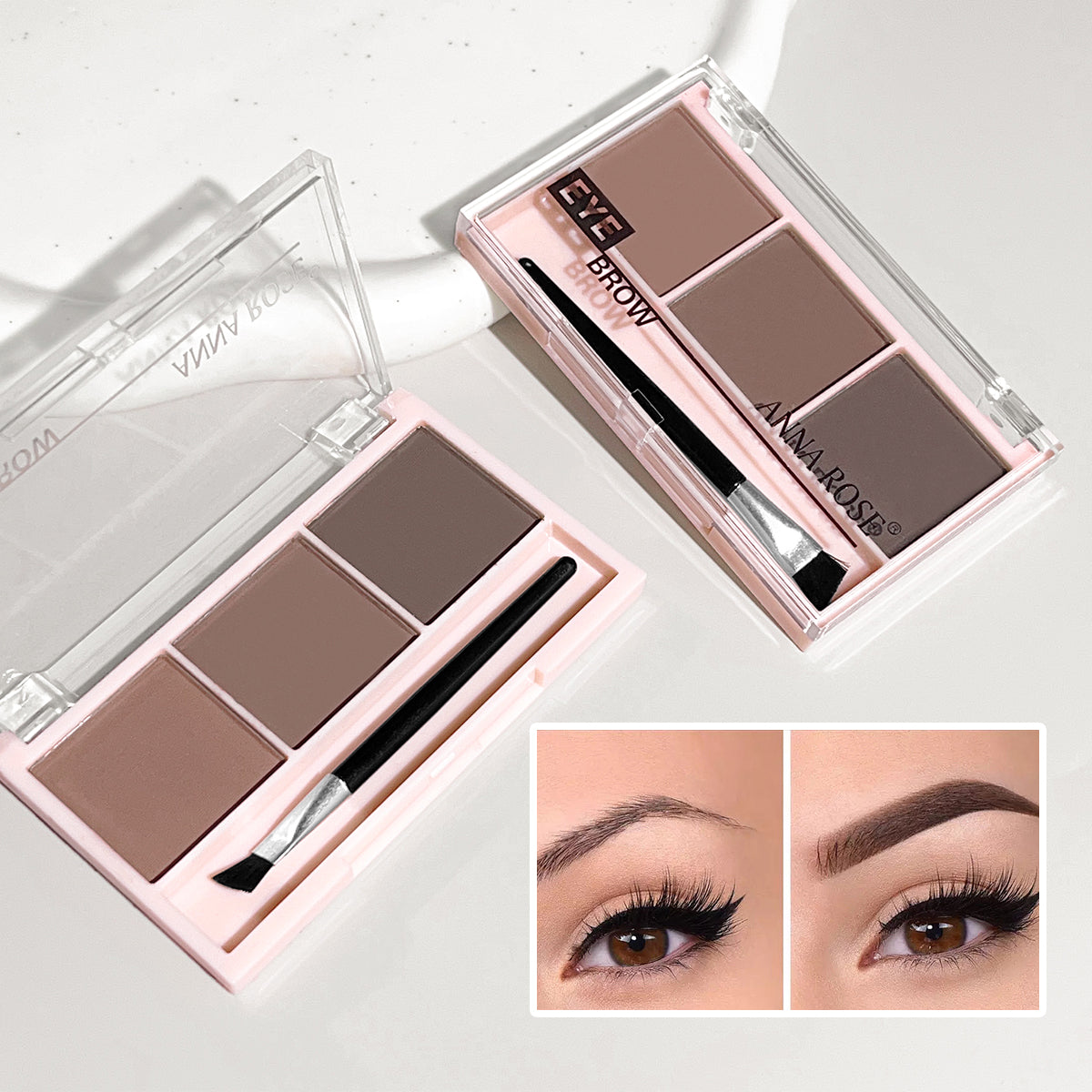 3-color brow powder palette with brush matte water and sweat resistant natural color brow powder long-lasting