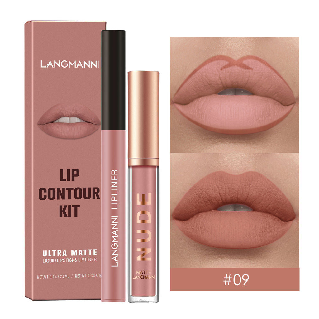 Waterproof Lasting Matte Velvet Lip Gloss Lip Liner Set 2pcs/set Lipliner Pen and Lip Gloss Combination Set Lips Contour Makeup