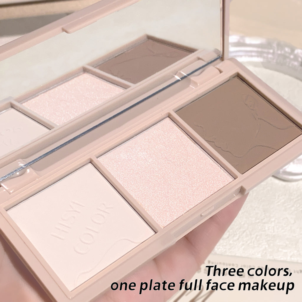 Light Sensation Three-Color Contour Powder, Pearlescent and Matte, 3D Highlight and Shadow Powder, All-in-One Palette