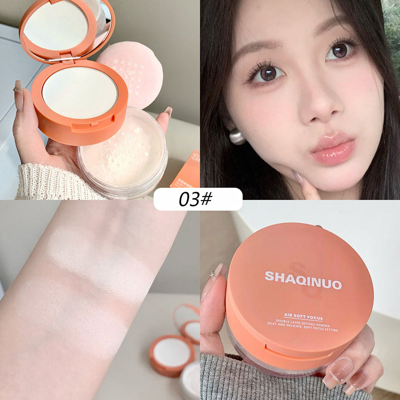 Rose Pink Makeup Loose Powder 2-in-1 Setting Powder Waterproof Oil Control Lavender Purple Transparent Pressed Powder Concealer