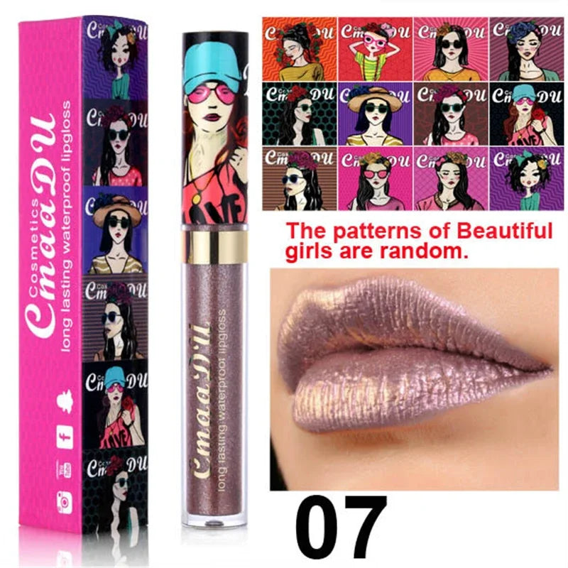 shimmer lip gloss diamond glitter lip tint waterproof long lasting 12 color gold flash liquid lipstick makeup