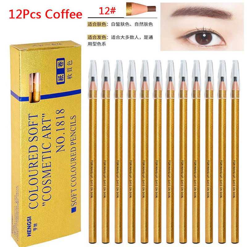 12Pcs/set Eyebrow Pencil Cosmetics for Makeup Tint Waterproof Microblading Pen Long Lasting Waterproof Blonde Brown Eye Brow