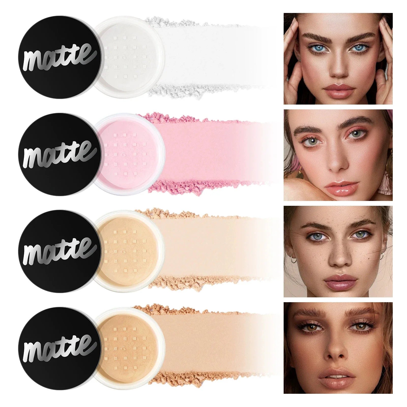 4 Colors Loose Powder Face Whitening Skin Finish Transparent Pink Nude Skin Mineral Makeup Cosmetic Foundation Setting Powder