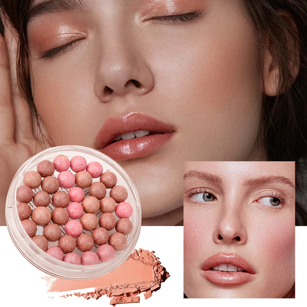 Multi-Tone Powder Blush Pearls with a brush  Water Resistant Natural Finish Face Blush for All Skin Tones  various holiday makeup