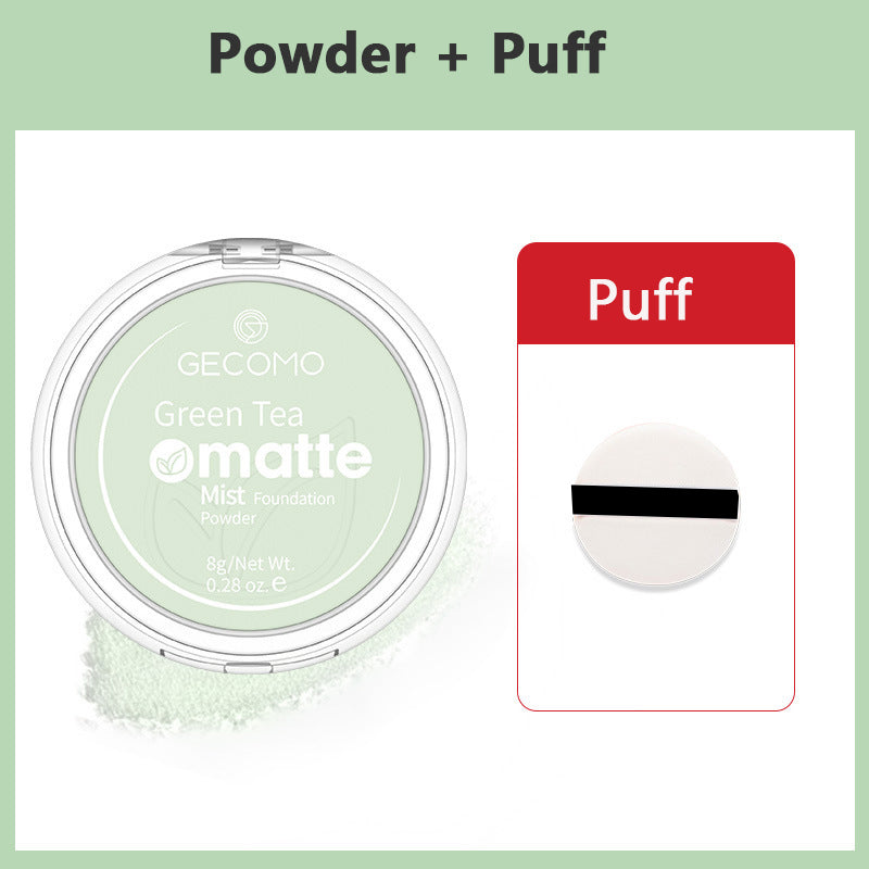 Green Tea Matte Face Mist Pressed Powder: 24 Hour Oil Control Setting Foundation - Full Coverage Waterproof Makeup