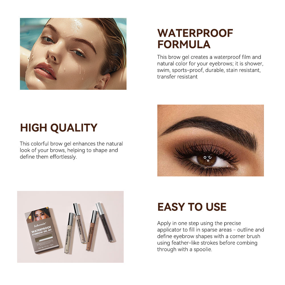 Waterproof Eyebrow Gel for Long Lasting Highly Tinted Liquid Eye Brow Makeup Sweatproof Natural Black Brown
