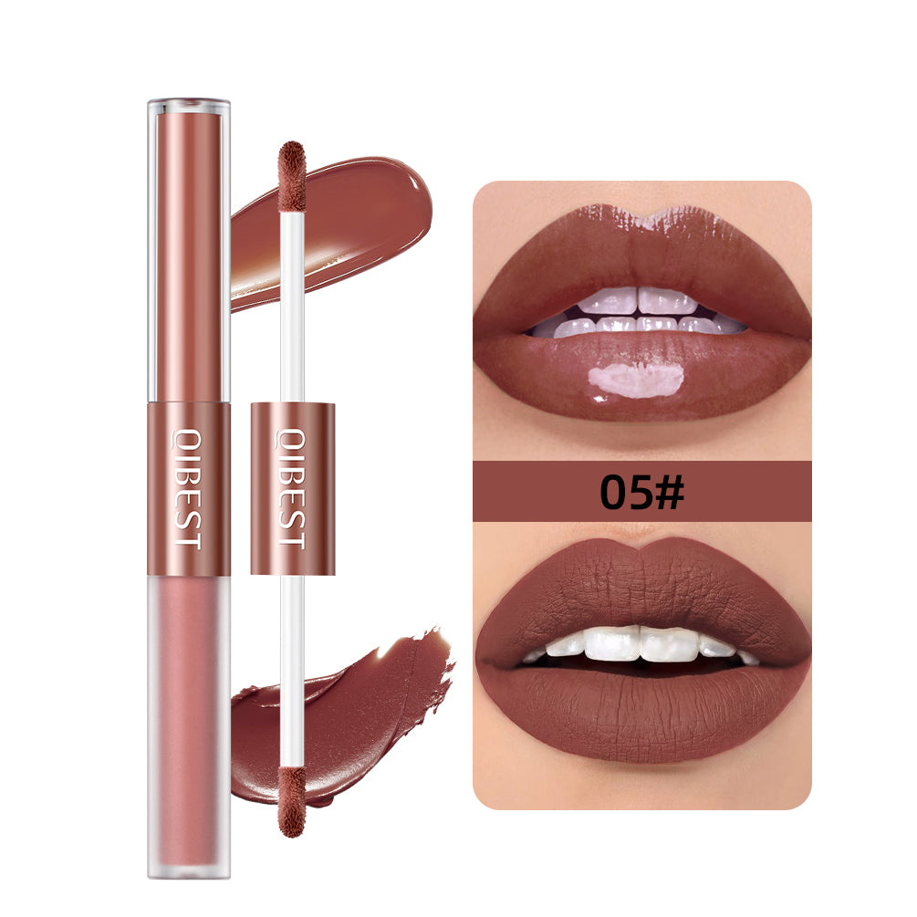 2 In 1 Matte Liquid Lipstick And Mirror Lipgloss Cosmetic Waterproof Lip Glaze Double Head Long-lasting Lip Tint Makeup
