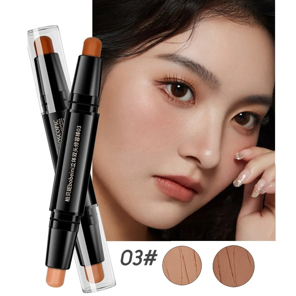Double-Head Highlighter Concealer Trimming Stick Nose Shadow Cream Pen Brighten Full Coverage Concealer Face Bronzer Cosmetics