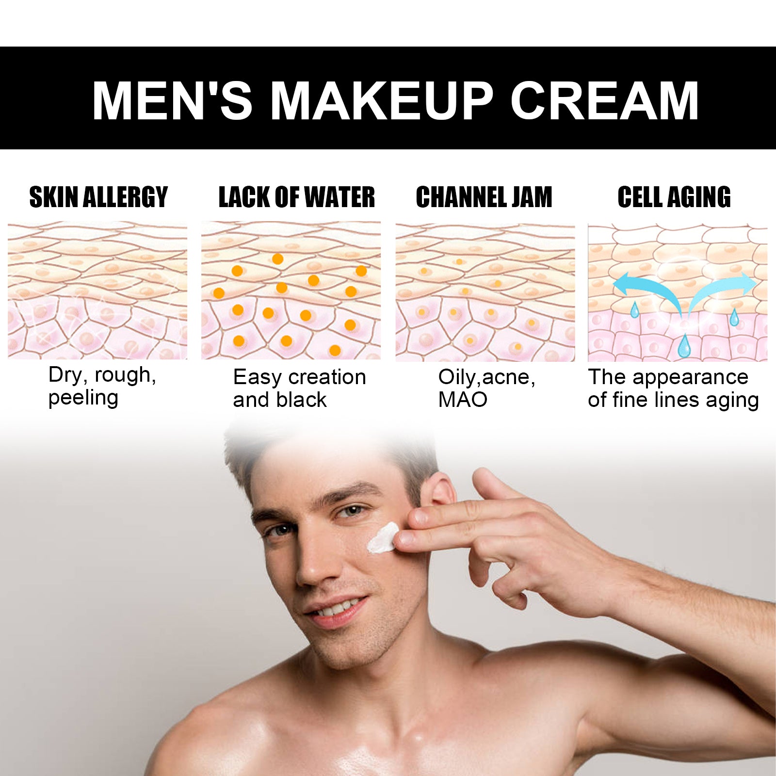 BB Cream Men Face Concealer Oil Control Waterproof Long Lasting Cover Flaws Makeup Nourishing Brightening Man Facial BB Cream