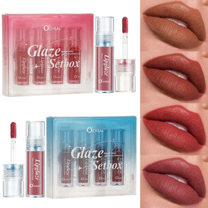 4 PCS 4 Color Lip Glaze Sets Durable Moisturizing Light Breathable Glossy Non-Sticky Lip Gloss for Full-Look Lips Long-Lasting