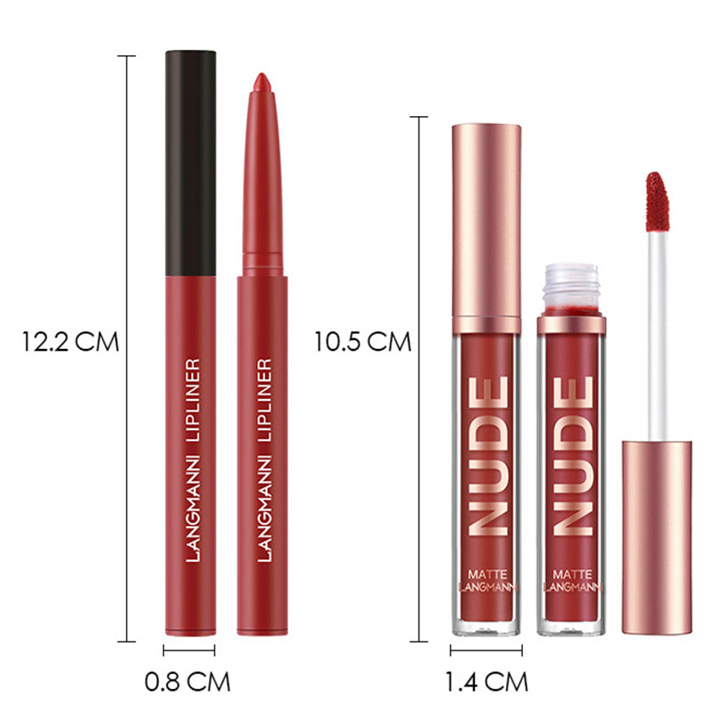 Waterproof Lasting Matte Velvet Lip Gloss Lip Liner Set 2pcs/set Lipliner Pen and Lip Gloss Combination Set Lips Contour