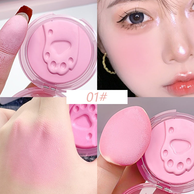 3D Relief Cat Footprint Blush Cream Cute Makeup Face Pink Blusher Tint Cheek Contour Brightens Natural Matte Mousse Rouge Puff
