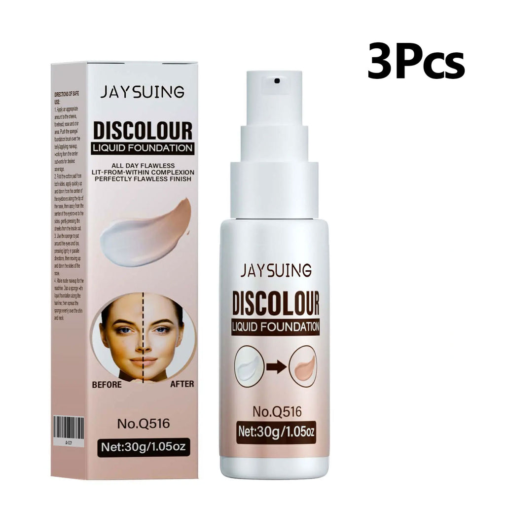 Jaysuing Liquid Foundation Temperature Color Changing Waterproof No Creasing Long-lasting Moisturizing No Separation Makeup