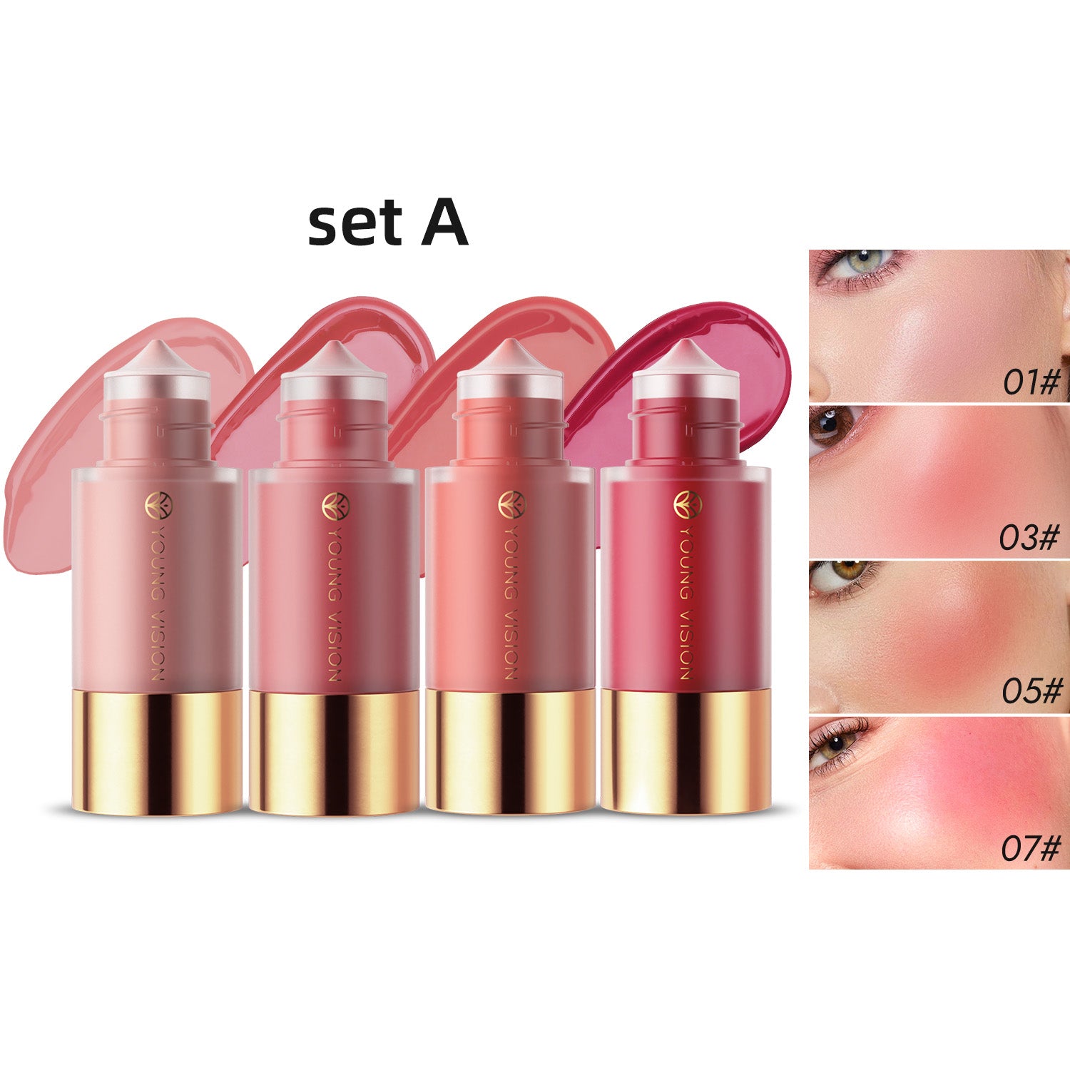 4colors/pack Dropper Liquid Pressed Blush Hydrating Moisturizing Silky Natural Brightening Blush Lipgloss