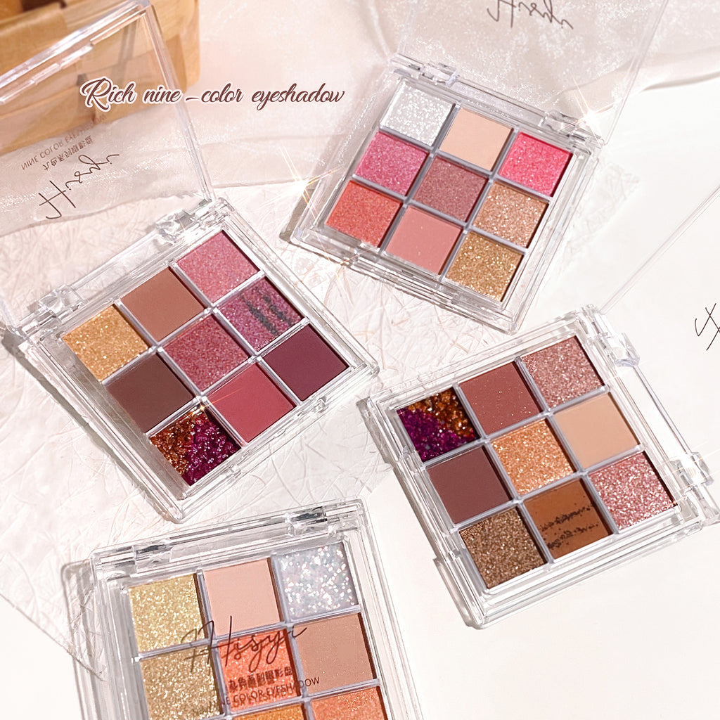 Summer 9 color eyeshadow palette  Orange brown  pink and gold  matte shimmer effect  lasting makeup  keep glitter rose Eyeshadow