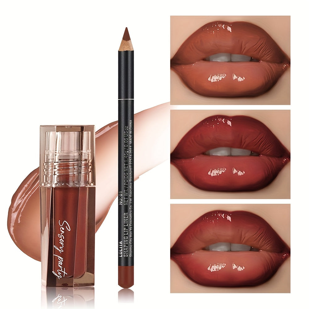 Hydrating Lip Gloss & Lip Liner Set - Define Your Lips with 3D Precision Perfectly Versatile for Every Makeup Style