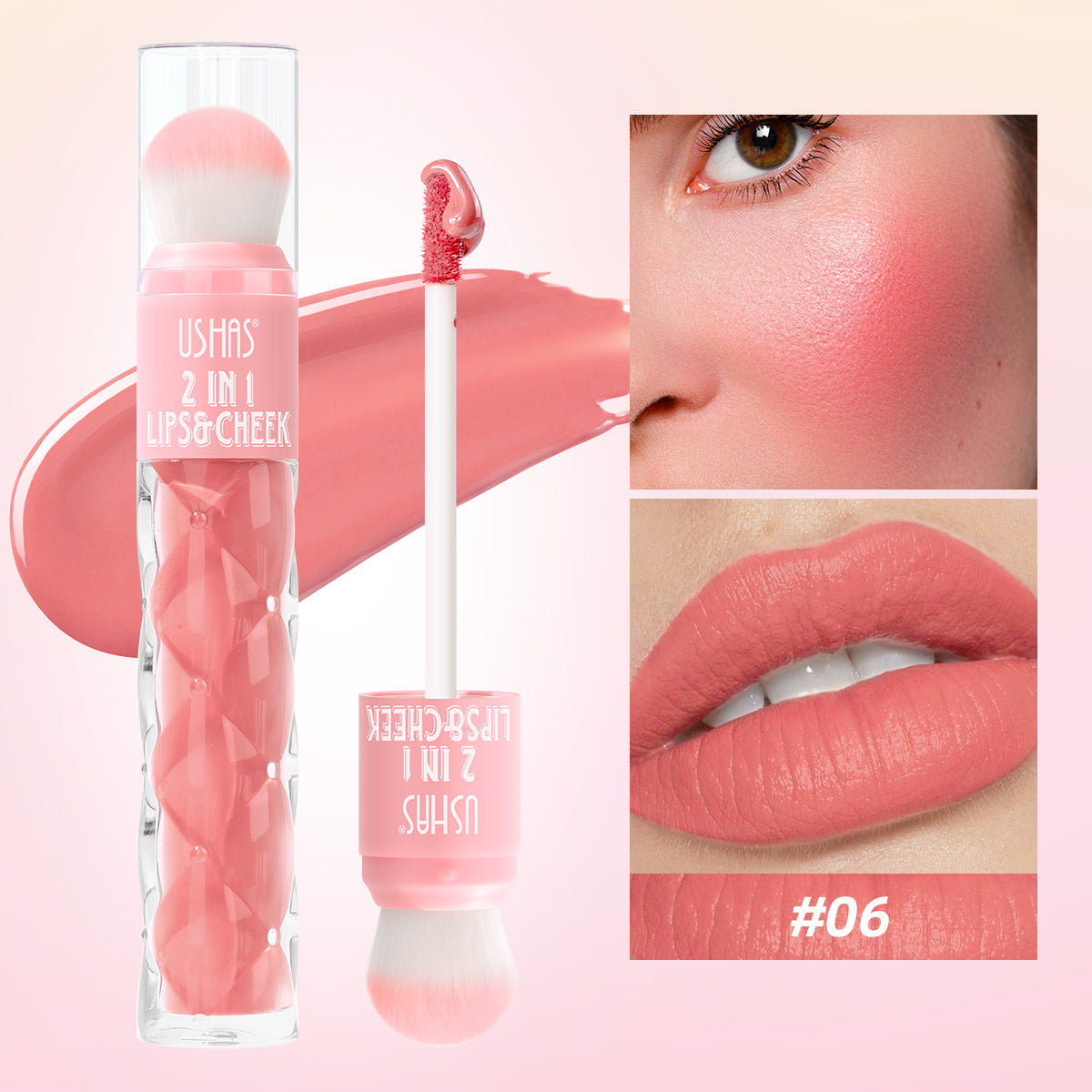2 in 1 lip gloss + blush easy to apply long-lasting color long-lasting waterproof  natural matte  with sponge brush