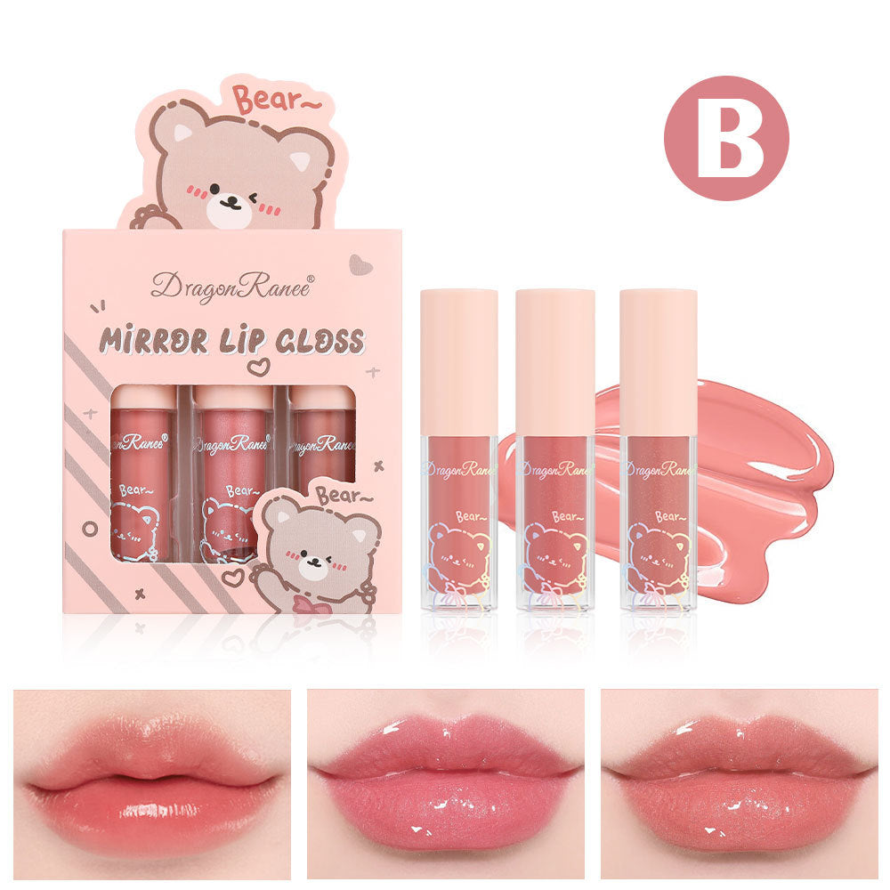 Mirror Moisturizing Lip Gloss Set Pearl Sparkling Liquid Lipstick Kit Cute Bear Nude Lip Liner Green Lipgloss Matte Lip Stick