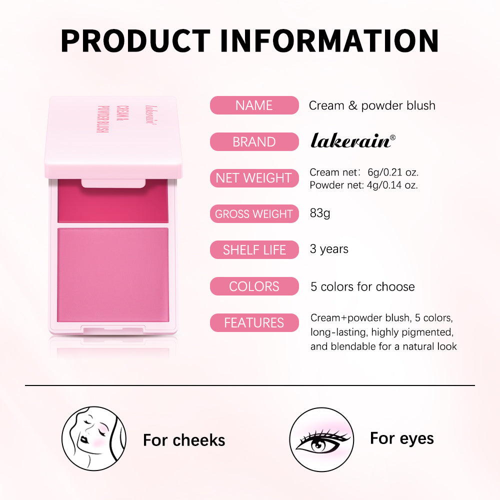 Creme & Powder Blush Duo Long Wearing Matte & Dewy Finish High Pigment Pink Candy Peach Blush Palette Vibrant Orange Red Blush