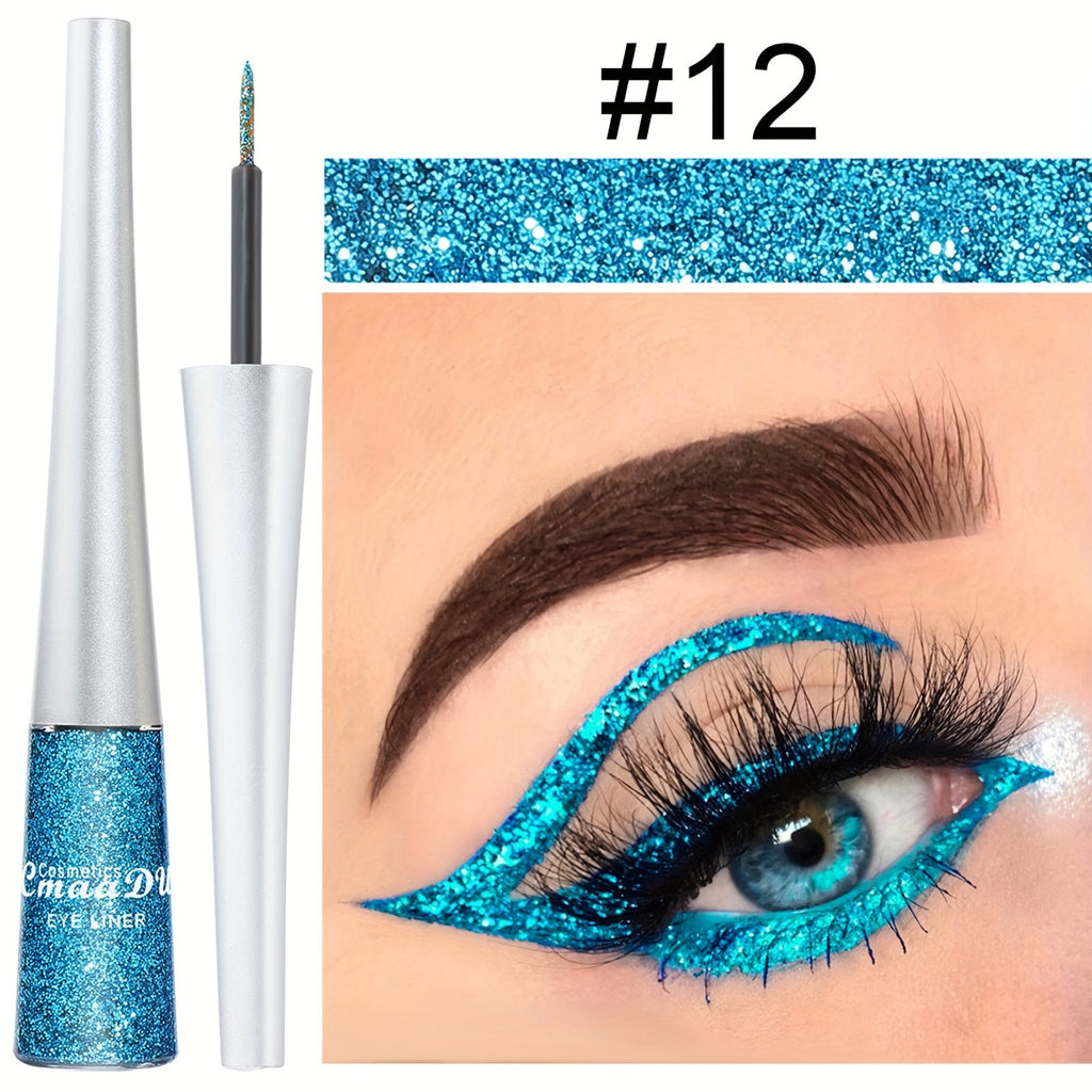 Long-Lasting Liquid Eyeliner Pen - Shimmer in Silvery Green & Blue | Waterproof Smudge-Proof Makeup