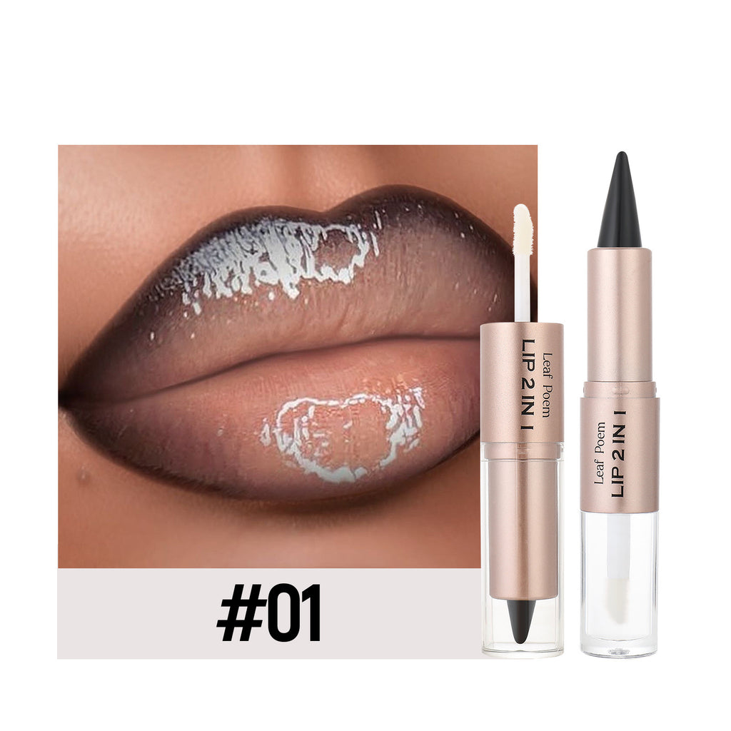 2-in-1 Double Head Lipstick Milk Tea Bean Paste Single Head Mirror Lip Gloss Oil Sexy Lip Makeup Cosmetics 3.5G+2.5G