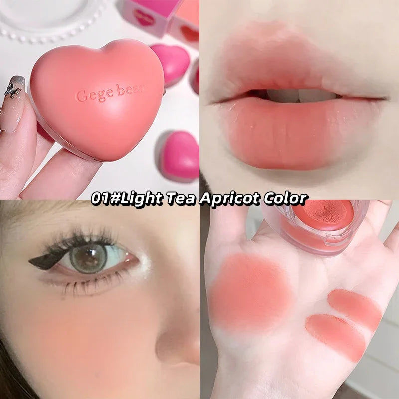 Heart-shaped Blush Cream Lip Cheek Dual-purpose Lip Mud Long-Lasting Tender Look Uplifting Color Matte Monochrome Blusher Cream