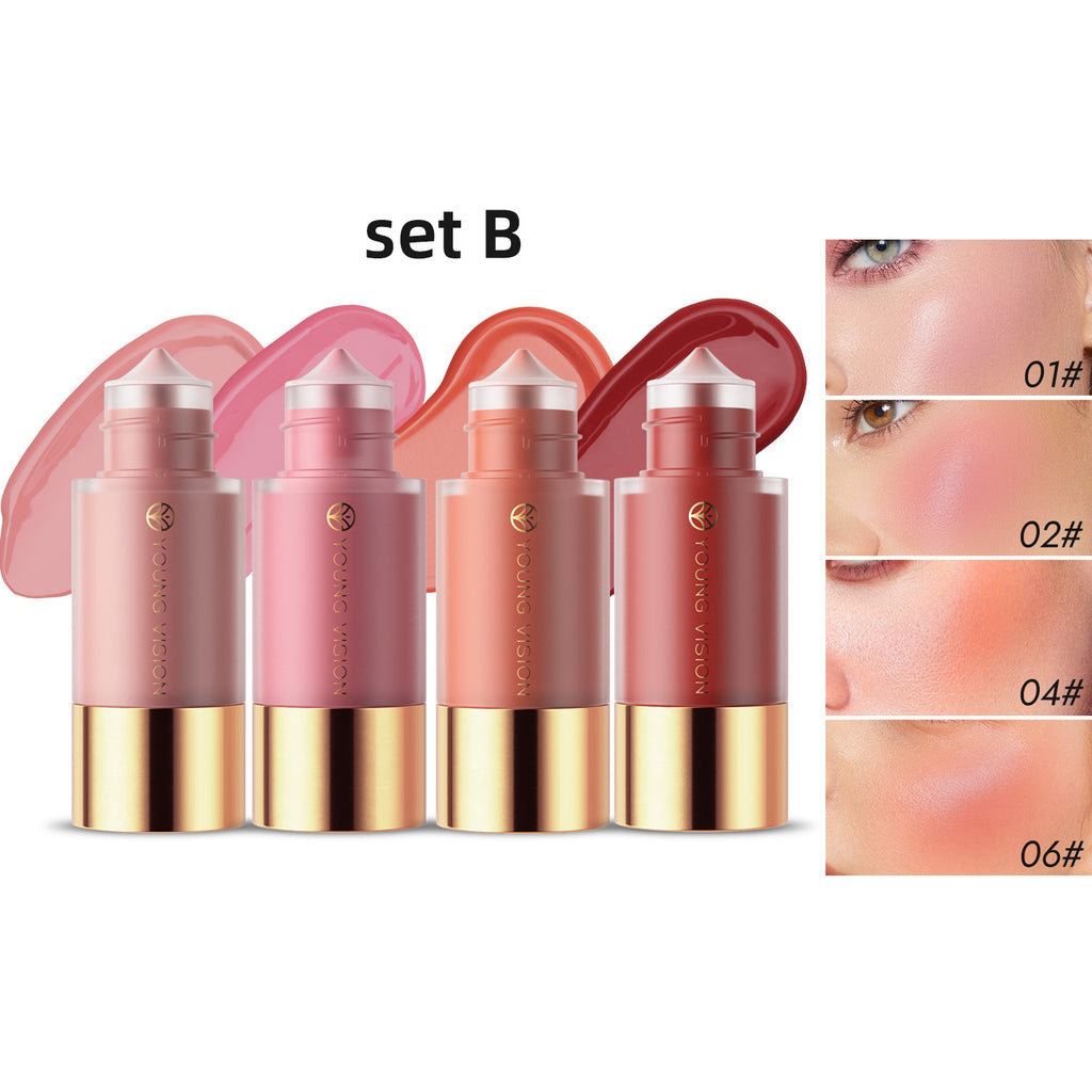 4colors/pack Dropper Liquid Pressed Blush Hydrating Moisturizing Silky Natural Brightening Blush Lipgloss