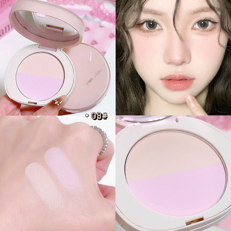 Two-tone Pressed Setting Powder Loose Control Oil Natural Brighten Low Saturation Purple Apricot Highlighter Korean Makeup