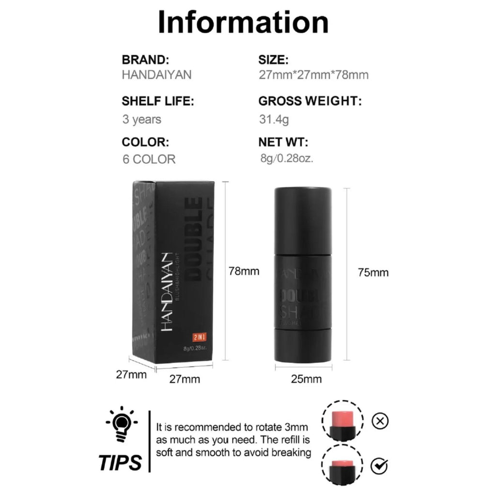 Velvety Sandwich Blush Highlighter Stick Long Lasting Rouge Tint Cream For Cheeks Lips Eyes Easy Blend Natural Look