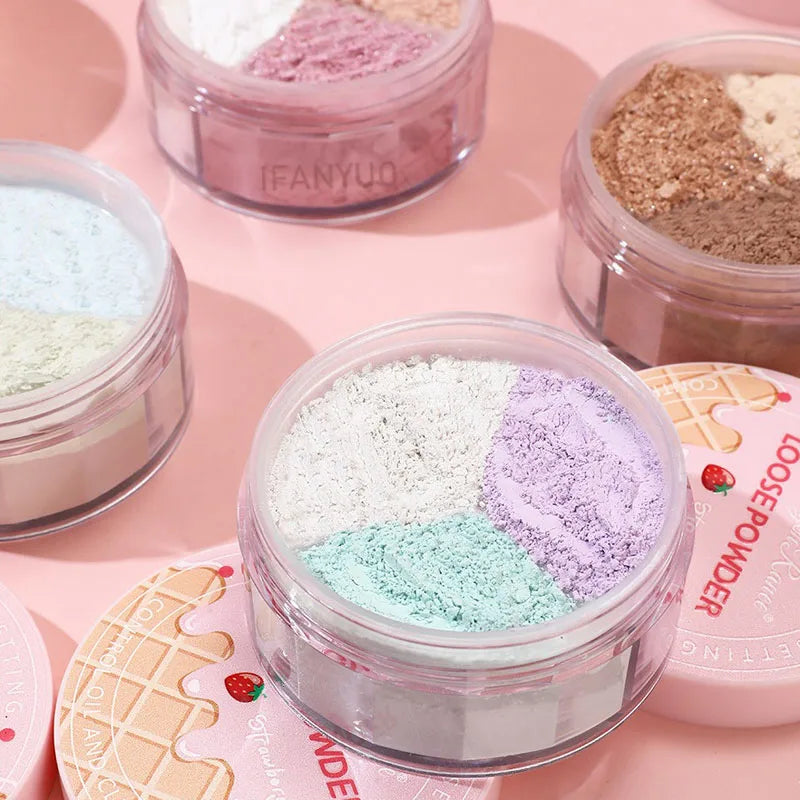 10g Waterproof Mineral Face Powder Tricolor Oil Control Translucent Setting Powder Pearl Matte Contour Blush Powder Makeup Fixer