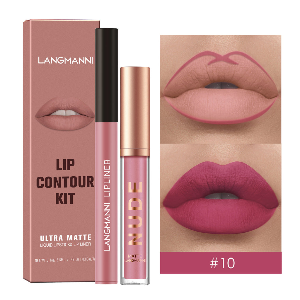 Waterproof Lasting Matte Velvet Lip Gloss Lip Liner Set 2pcs/set Lipliner Pen and Lip Gloss Combination Set Lips Contour Makeup