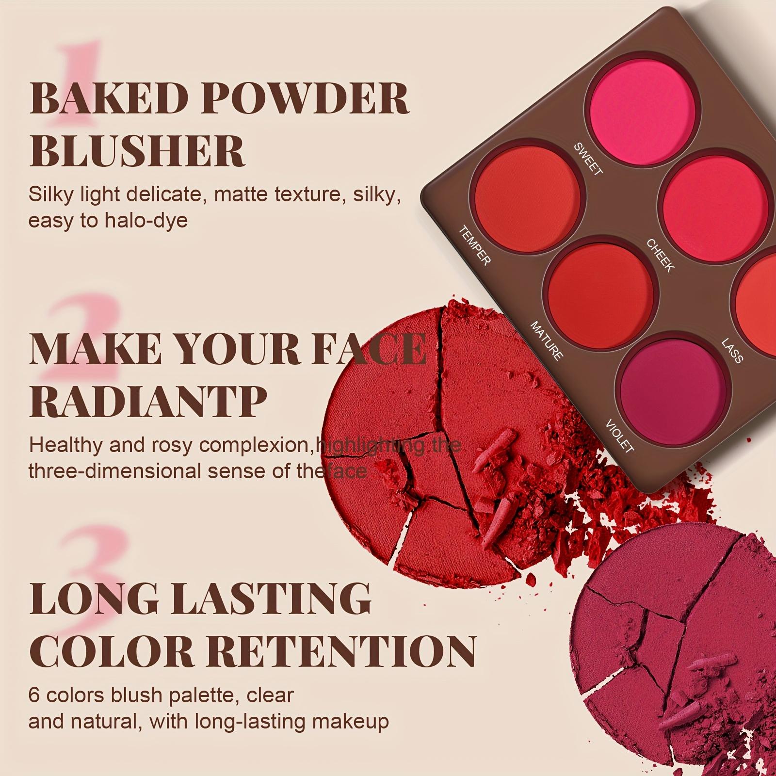 6 Colors Waterproof Matte Blush Palette Medium Buildable Coverage Long-Lasting Natural Finish Suitable for All Skin Types