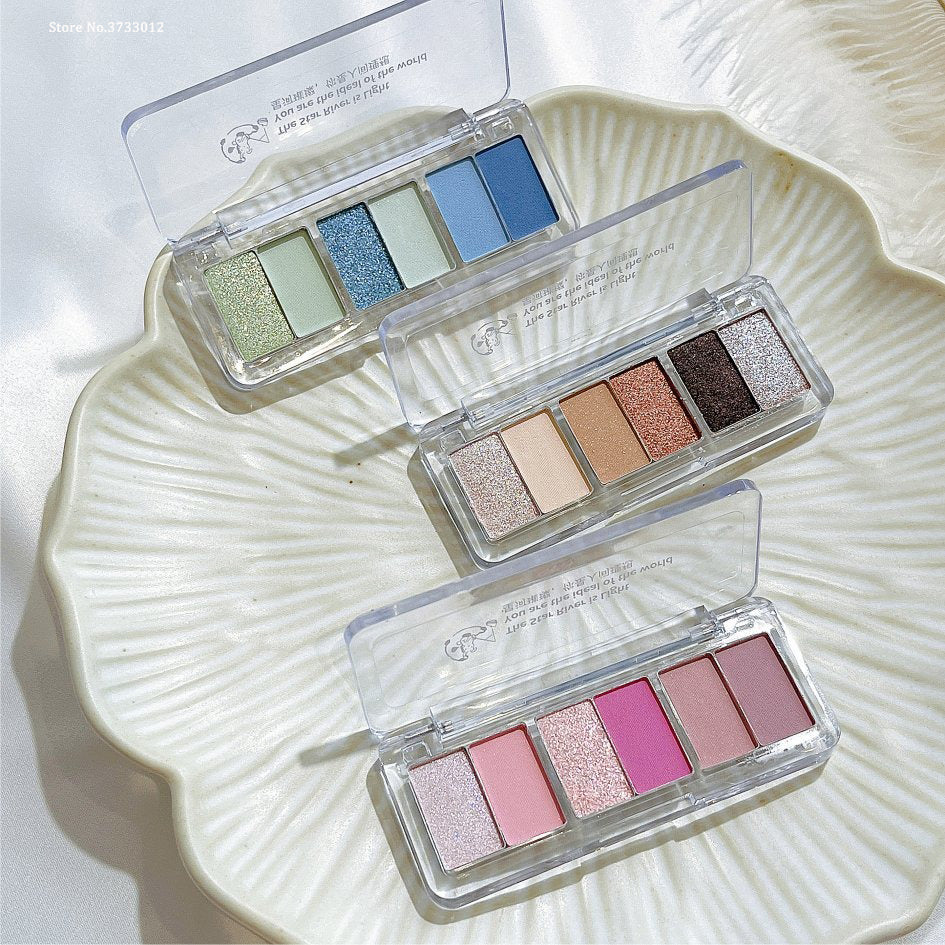 6Color Glitter Eyeshadow Strip Palette Brightening Waterproof Matte Gradient Blue-green Summer Lying Silkworm Eye Pigment Makeup