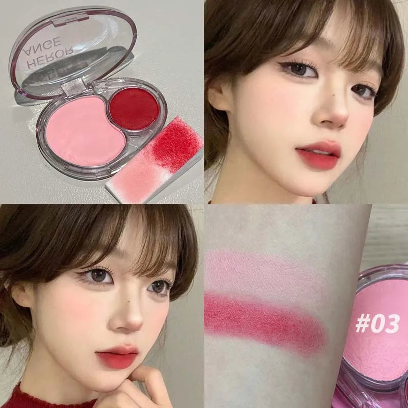 Two-tone Blusher Cream Vibrant Red Pink Cheek & Lip Mud Shrink Expansion Grey Rose Color Natural Nude Brown Makeup Matte Rouge