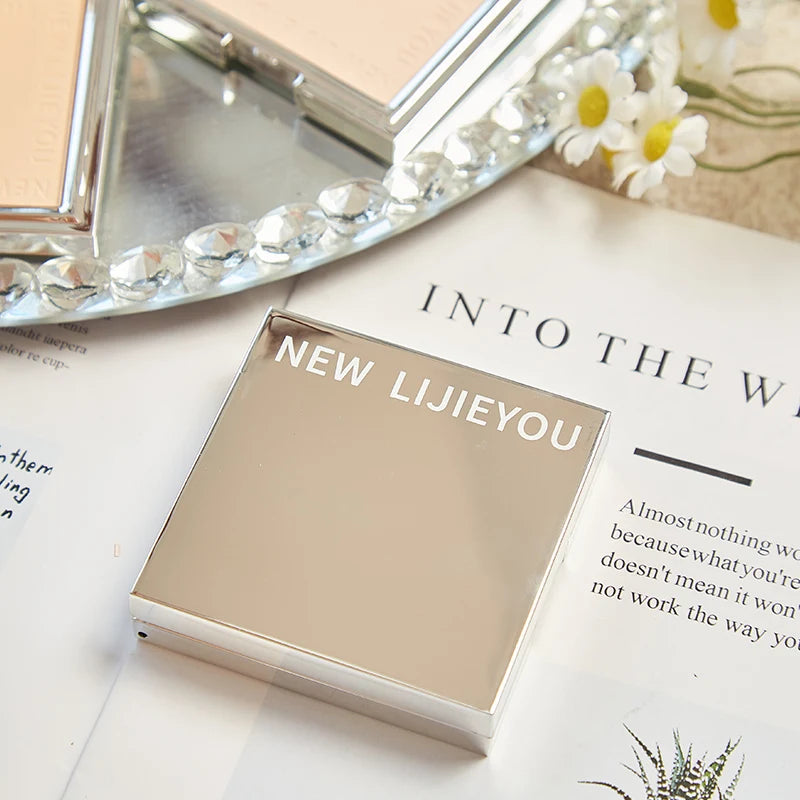 Waterproof powder with mirror  durable makeup full face coverage compact powder cosmetics base 3 colors