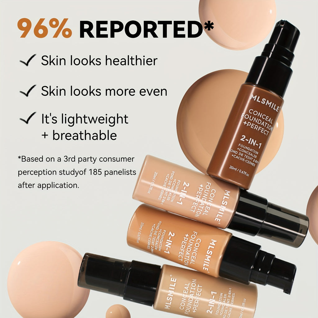 2-In-1 Oil Control Liquid Foundation And Conceal Full Coverage Long Lasting Waterproof  Hydrating And Brightening Concealer