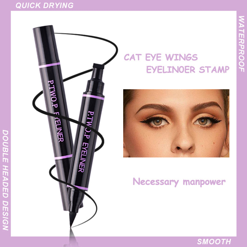 2 Pcs/Box Black Eyeliner Liquid Pencil Cat Eye Wings Eyeliner Stamp Waterproof Quick Drying Long Lasting for Eye Makeups