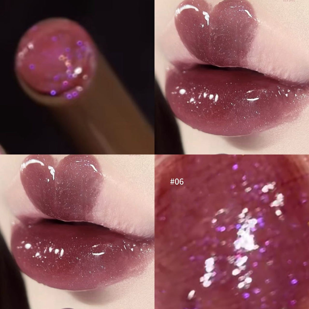 Purple Shimmer Lip Jelly Pen Moisturizing Mirror Water Light Solid Lip Gloss Film-forming Non-Fading GlossLip Glosses