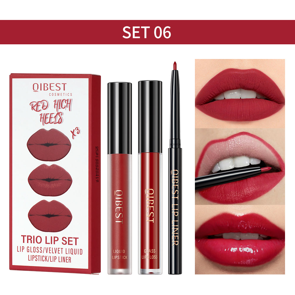 3pcs Matte Liquid Lipstick+Lip Liner Set Lip Glaze Makeup Nude Black Red Velvet Lip Gloss Long Lasting Cosmetics Kits