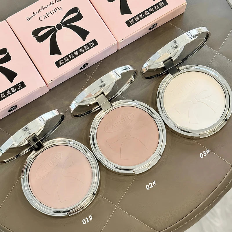 Bowknot Pressed Powder Transparent White Matte Brighten Concealer Long-lasting Oil Control Face Makeup Smooth Setting Powder