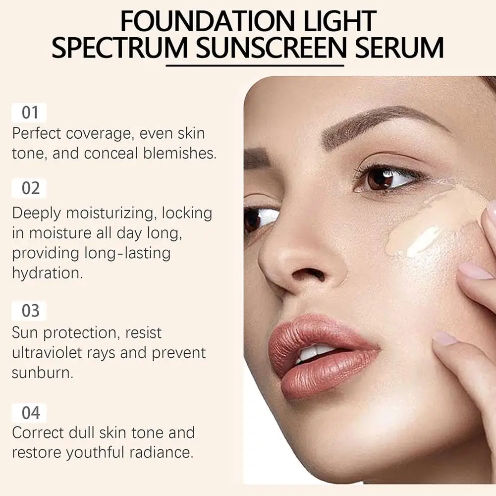 4-in-1 Foundation Liquid Makeup 4 In 1 Foundation Light Spectrum Sunscreen Serum Liquid Hydrating Full Coverage Concealer SPF 50