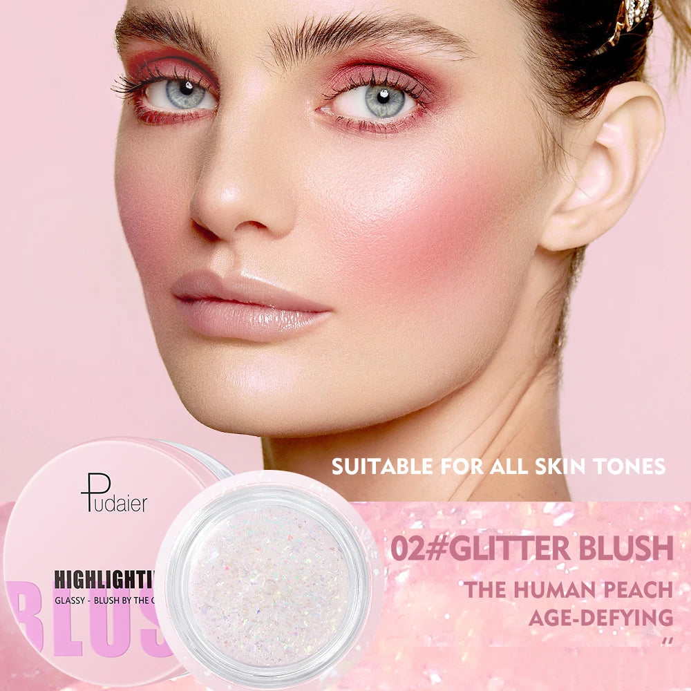 Glassy Blush Gel Temperature Changing Color Peach Cheek Tint Clear Glitter Long Lasting Makeup Rouge Eyeshadow Make Up Tool 10g