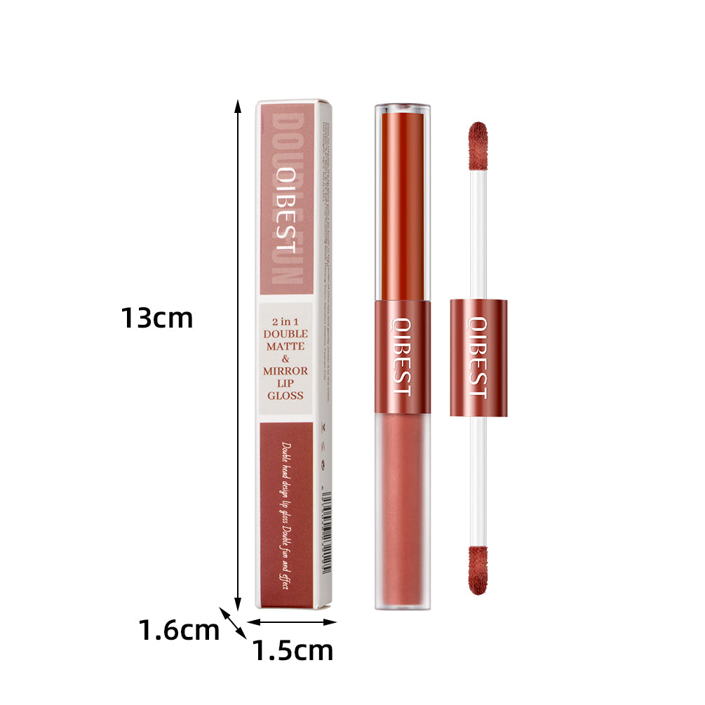 2 In 1 Matte Liquid Lipstick And Mirror Lipgloss Cosmetic Waterproof Lip Glaze Double Head Long-lasting Lip Tint Makeup