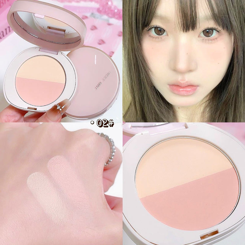 Two-tone Pressed Setting Powder Loose Control Oil Natural Brighten Low Saturation Purple Apricot Highlighter Korean Makeup