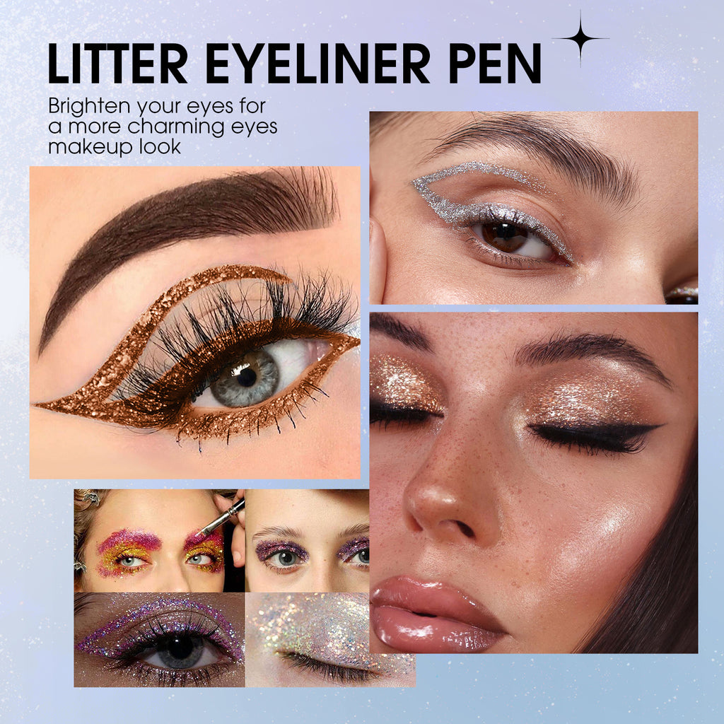 Glitter Liquid Eyeliner Pen - Long-Lasting  Smudge-Proof  Waterproof  Fast-Drying Easy-to-Use Eye Makeup with Golden Colour