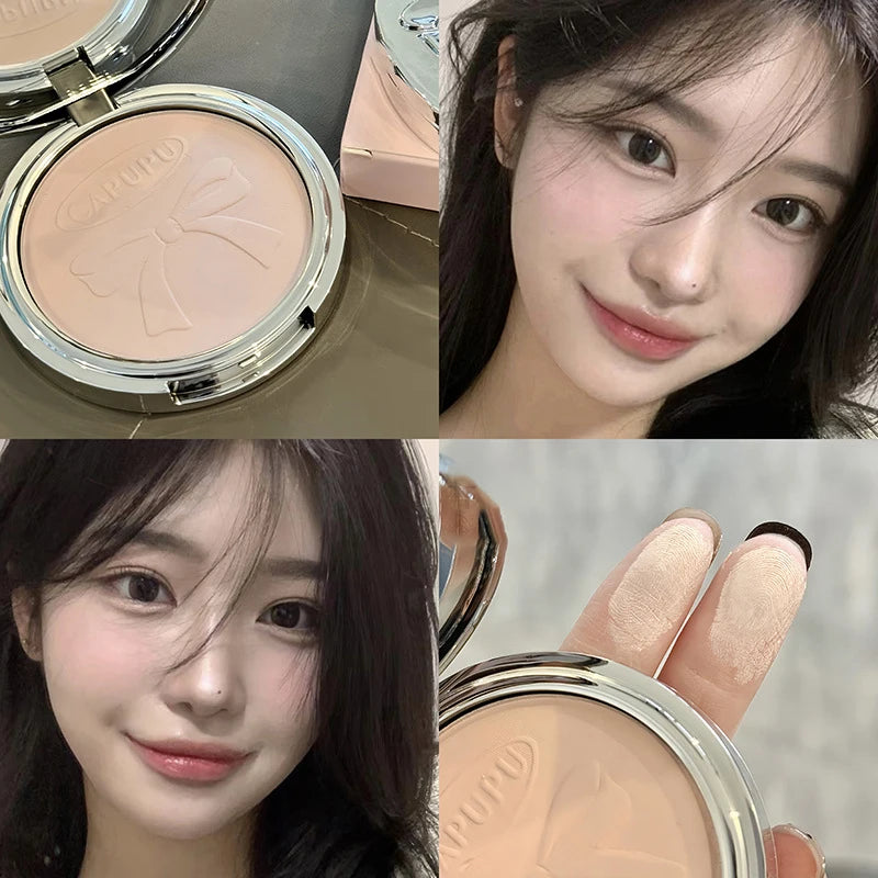 Bowknot Pressed Powder Transparent White Matte Brighten Concealer Long-lasting Oil Control Face Makeup Smooth Setting Powder