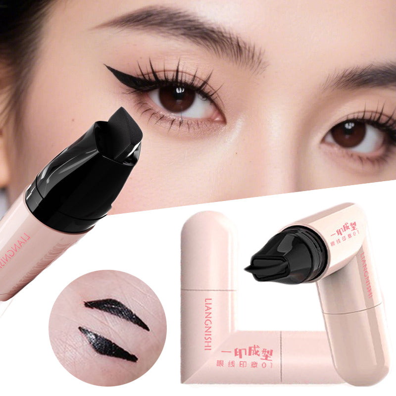 Rotate Eyeliner Stamp Integrated Black Brown Dual-Tip DIY Eyeliner Wing Stencil Waterproof Smudge-Proof Longwear Liquid Pen