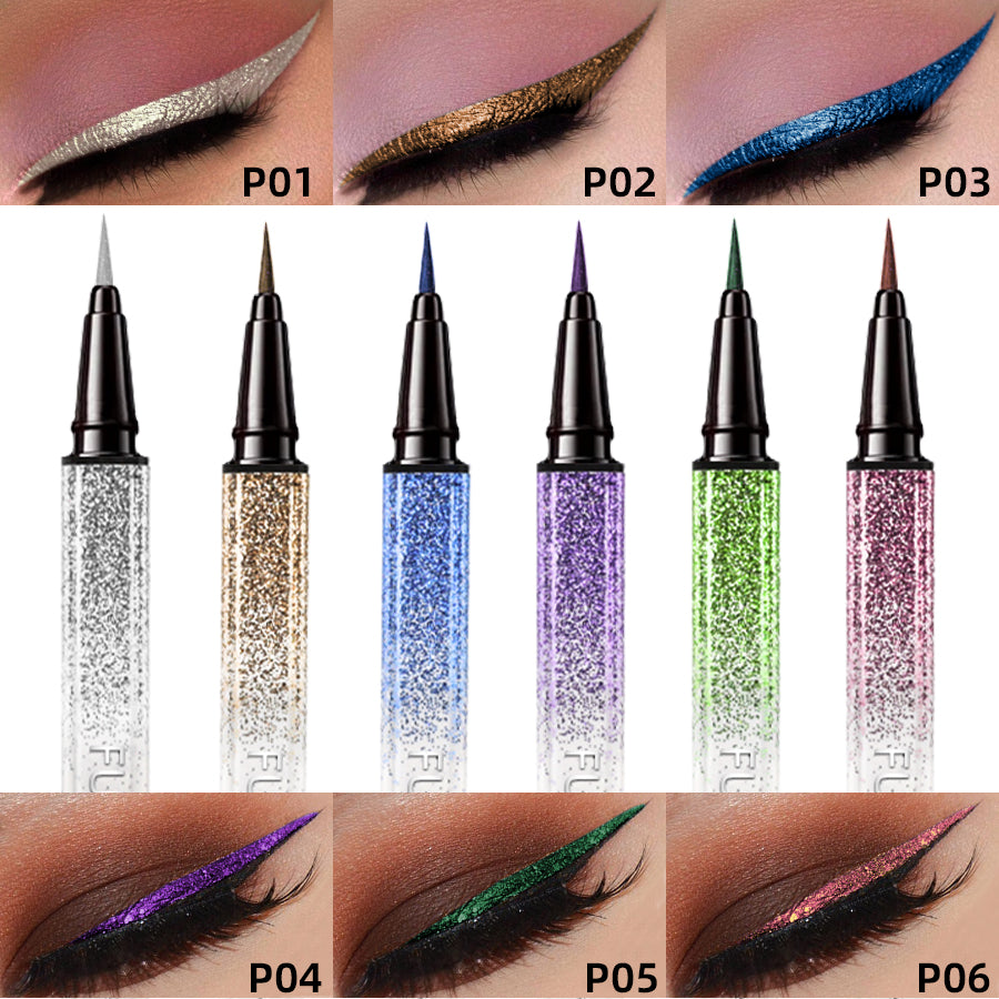 6 Color Diamond Shiny Eye Liner Eyeshadow Waterproof Quick-dry Silver Gold Metellic Pearlescent Liquid Eyeliner Makeup Gilfts