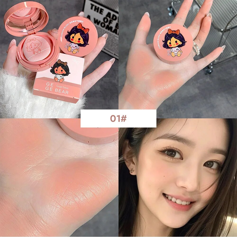 Cushion Blush Blendable Shade with Powder Puff Whitening without Sticking Long Lasting Gege Bear Makeup Blusher